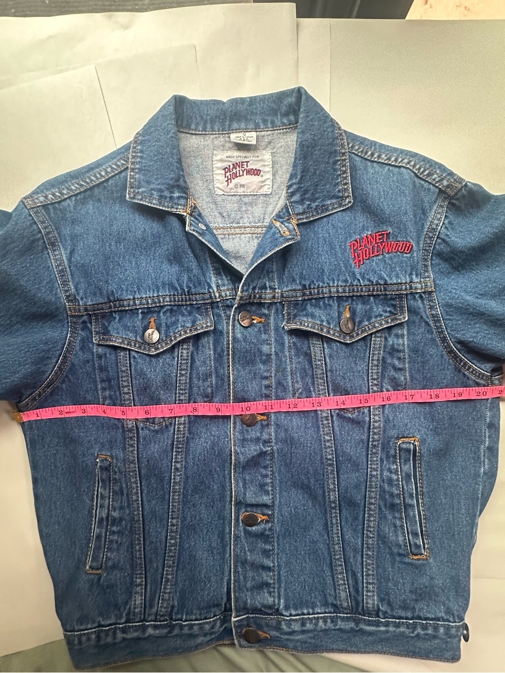Vintage 90s Planet Hollywood South Coast Plaza Denim Jacket Size 12 - Picture 11 of 14